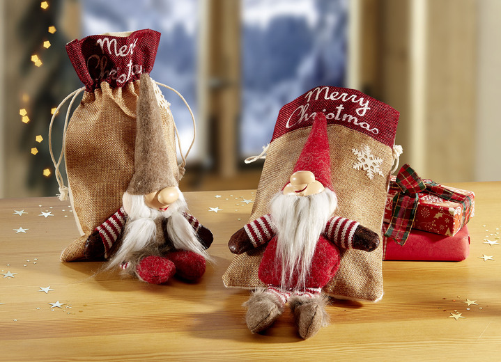 - Geschenkesäckchen, 2er-Set, in Farbe ROT-WEISS-BRAUN