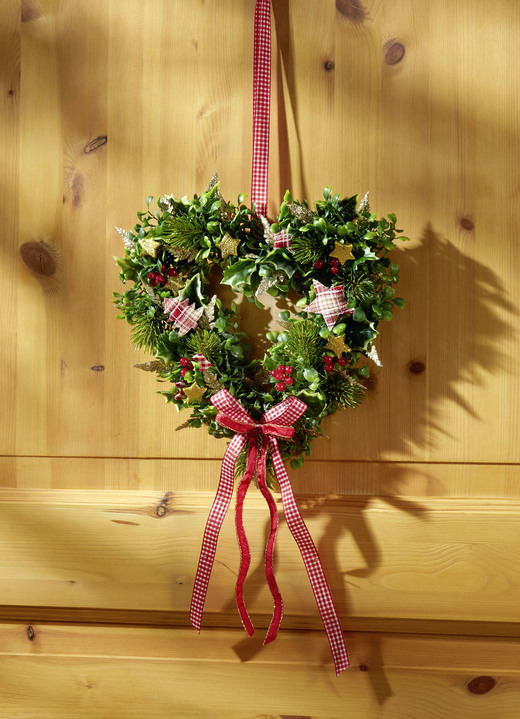 Weihnachten - Wandherz mit Textilschleifenband, in Farbe GRÜN-ROT