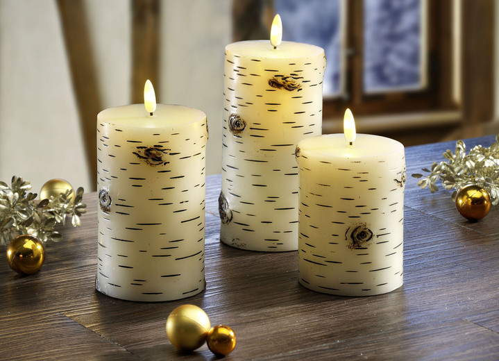 - Batteriebetriebene Echtwachskerzen, 3er-Set, in Farbe CREME