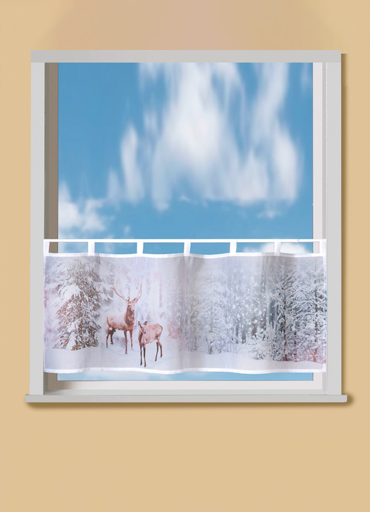 Kurzgardinen - Kurzvorhang Rehe mit Schlaufen, in Farbe WEIß-BUNT Ansicht 1