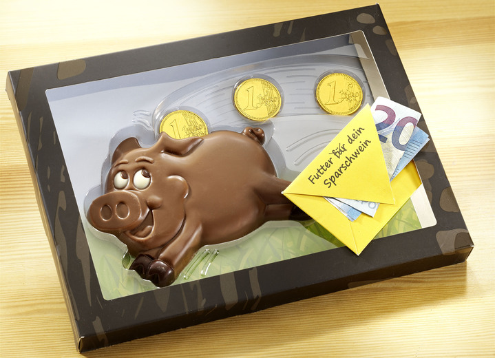Geschenkideen - Schokoladen-Sparschein , in Farbe BUNT, in Ausführung Schokoladen-Sparschwein