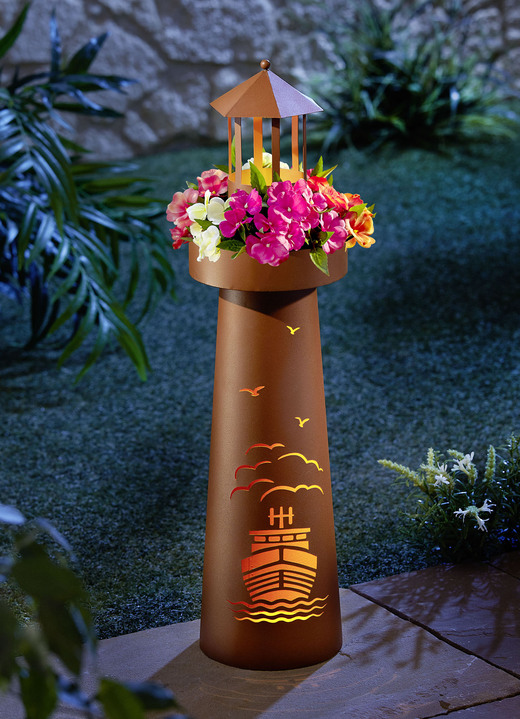 Leuchtende Dekoration - LED-Leuchtturm aus pulverbeschichtetem Metall, in Farbe ROST Ansicht 1