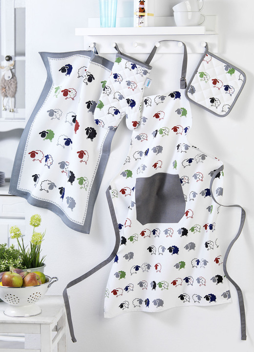 Wohnaccessoires - Hochwertige Küchen-Accessoires, in Größe 200 (Geschirrtuch, 50x70 cm) bis 502 (Schürze, 90x60 cm), in Farbe WEISS-BUNT