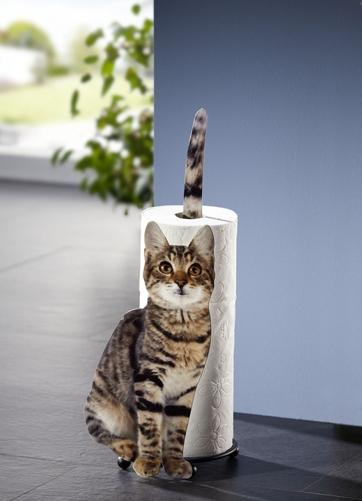 Ordnung - Papierrollenaufbewahrung Katze aus Metall, in Farbe WEISS-GRAU