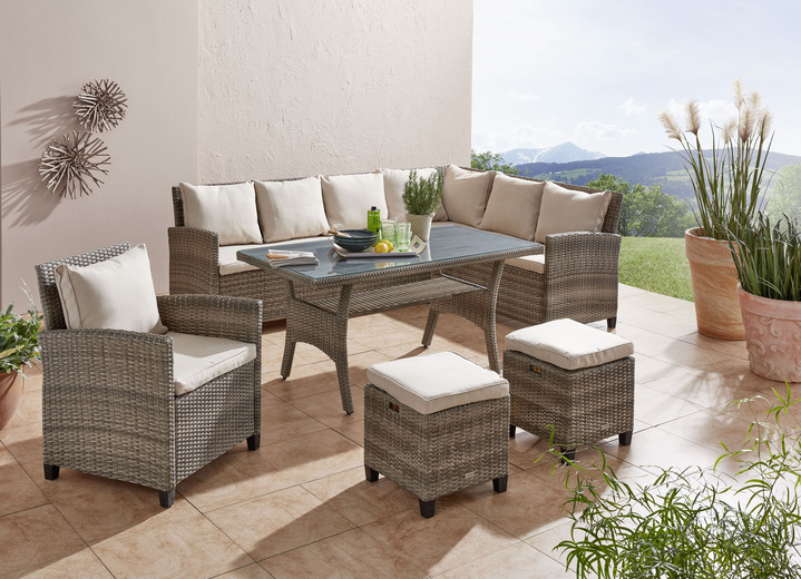Garten - Lounge-Set «Flair» aus hochwertigen Materialien, in Farbe BEIGE, in Ausführung Lounge-Set mit grauer Glasplatte Ansicht 1