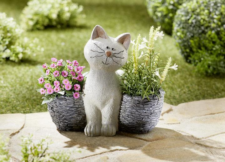 Blumentöpfe & Pflanzgefässe - Pflanztopf Katze aus Polyresin, in Farbe GRAU