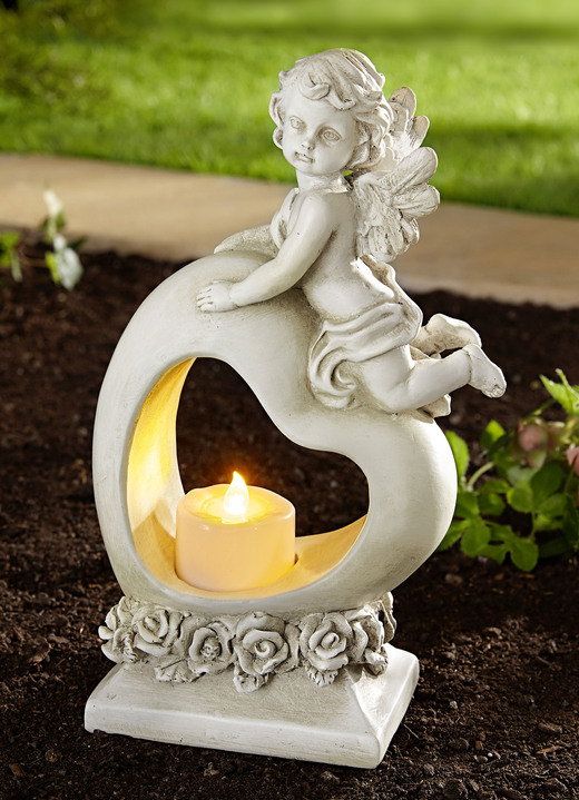 Gartendekoration - Herzfigur mit Engel, in Farbe GRAU