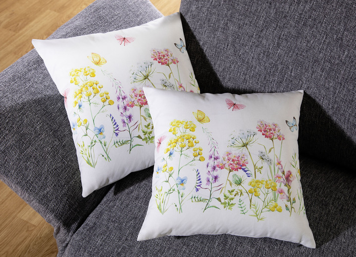 Dekokissen & Hüllen - Kissenbezüge mit Blumenwiesen-Motiven, 2er-Set, in Farbe BUNT