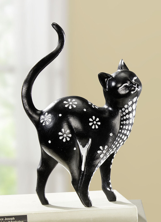 Figuren - Katzen mit Punkte und Blumenmuster, in Farbe SCHWARZ-WEIß, in Ausführung Katze Bella Ansicht 1