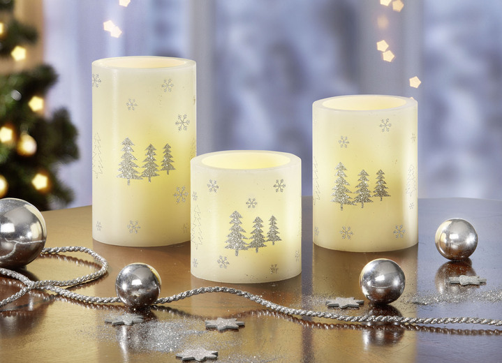 Weihnachten - LED-Kerze mit Flackereffekt, 3er-Set, in Farbe CREME