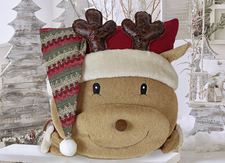 Dekokissen & Hüllen - Kissenbezug mit Weihnachtselch-Motiv, in Farbe BUNT