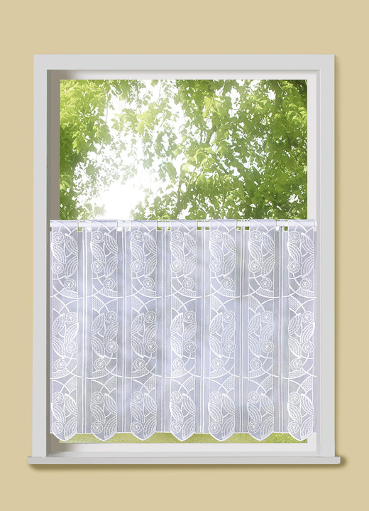 Kurzgardinen - Makramee-Kurzvorhang mit Stangendurchzug, in Größe 661 (H30xB 90 cm) bis 792 (H45xB150 cm), in Farbe WEISS Ansicht 1
