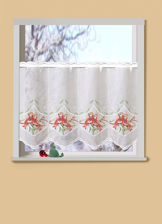 Plauener Spitze - Kurzstore mit Stangendurchzug, in Größe 822 (30x 80 cm) bis 849 (40x160 cm), in Farbe ECRU-BUNT Ansicht 1