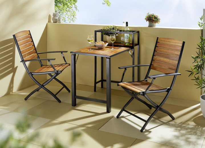 Garten - Balkon-Möbel Santorin II aus geöltem Akazienholz, in Farbe SCHWARZ, in Ausführung Sparset, 3-teilig Ansicht 1