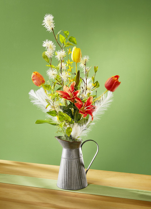 - Blumen-Arrangement in Kanne, in Farbe GELB-ORANGE