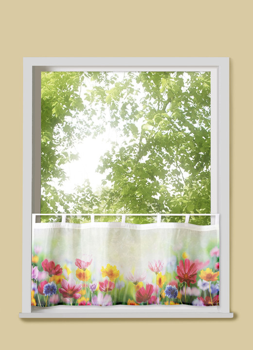 Kurzgardinen - Kurzvorhang Blumenwiese aus digitalbedrucktem Voile, in Größe 784 (45x 90 cm) bis 858 (60x120 cm), in Farbe MULTICOLOR Ansicht 1