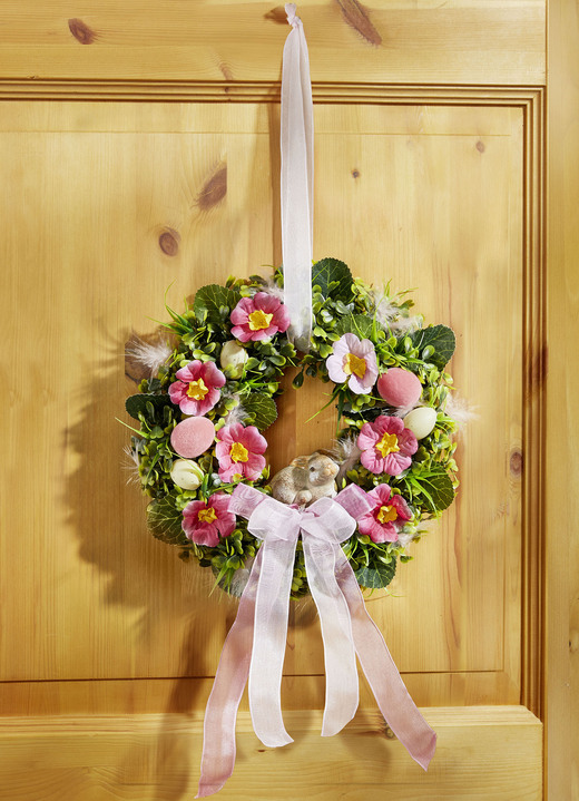 Osterkränze & -gestecke - Wandkranz mit Häschen aus Keramik, in Farbe GRÜN-ROSA