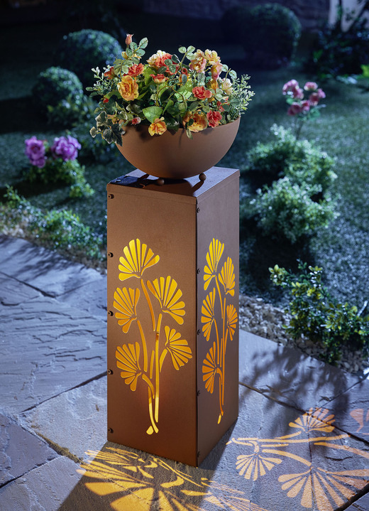 Gartendekoration - LED-Dekosäule «Ginkgo», in Farbe ROST