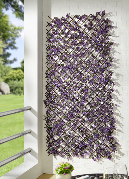 Gartendekoration - Wandgitter aus Blätter und Blüten, in Farbe VIOLETT-GRÜN, in Ausführung klein Ansicht 1