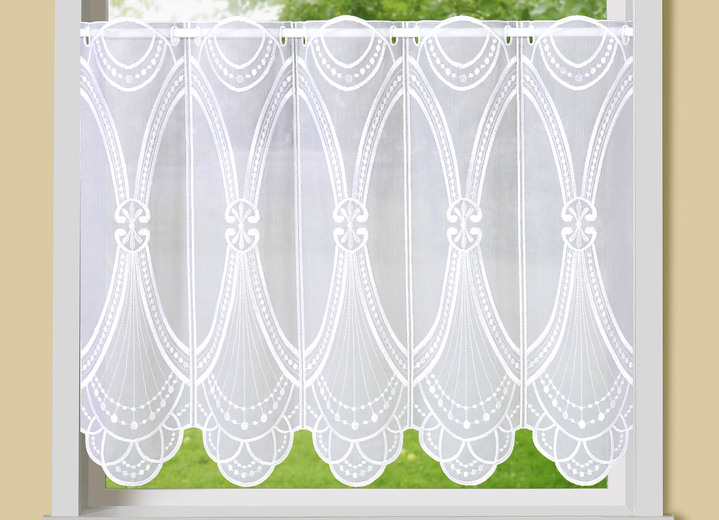 Kurzgardinen - Kurzvorhang Gatsby mit echter Stickerei, in Größe 784 (45x 90 cm) bis 859 (60x155 cm), in Farbe WEISS-WEISS Ansicht 1