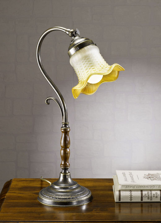 Tischlampe - Tischlampe mit Lampenschirm aus Glas, in Farbe BRONZE