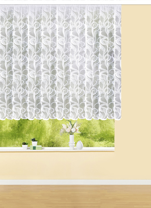 Klassisch - Blumenfenster-Vorhang Ranken mit Automatikfaltenband, in Größe 136 (H120xB250 cm) bis 172 (H160xB500 cm), in Farbe WEISS Ansicht 1