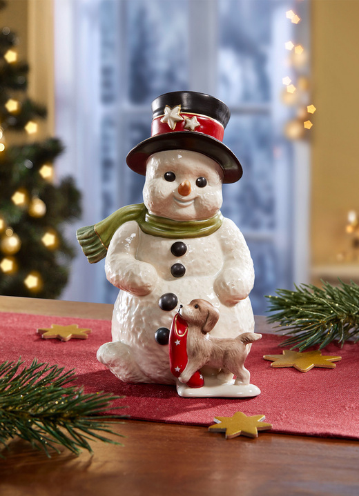 - Schneemann aus hochwertigem Feinsteingut, in Farbe BUNT