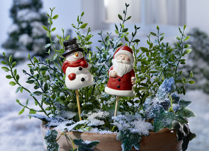 Gartenstecker Schneemann + Santa Clause Weihnachten BADER
