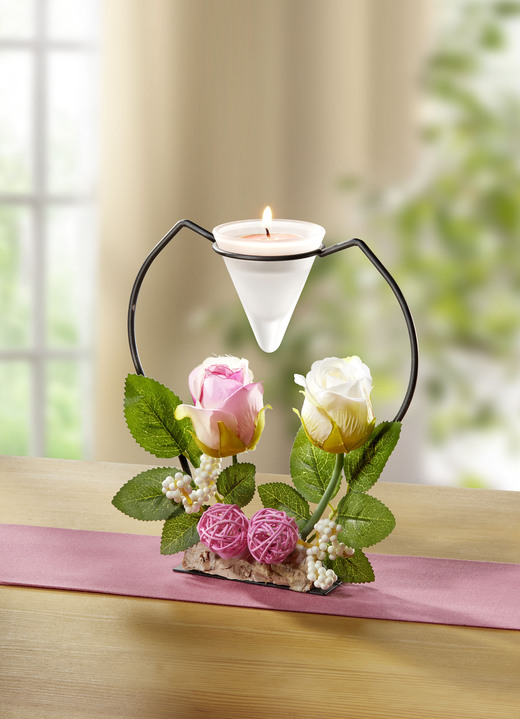 - Teelichthalter mit Rosenblüten, in Farbe ROSA