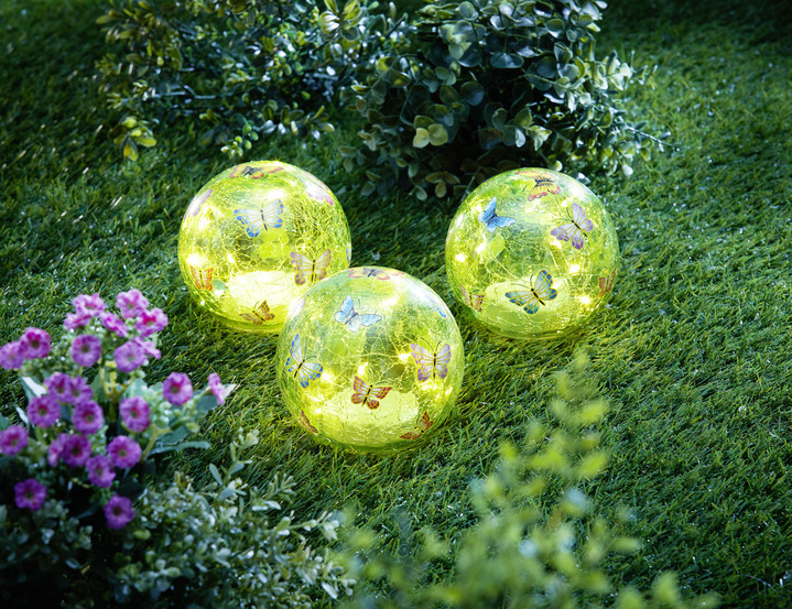 Gartenbeleuchtung - LED-Glaskugeln «Schmetterling», 3er-Set, in Farbe BUNT