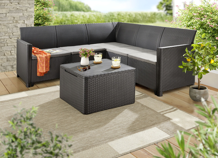 Gartenmöbel - Eck-Garnitur Korfu in zeitloser Geflecht-Optik, in Farbe GRAFIT, in Ausführung klein Ansicht 1