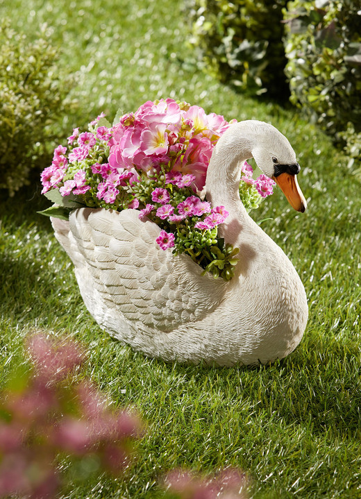 Blumentöpfe & Pflanzgefässe - Pflanztopf Schwan aus witterungsbeständigem Polyresin, in Farbe WEISS