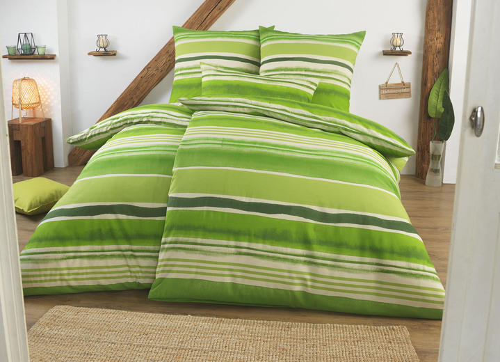 Bettwäschegarnituren - Beidseitig bedruckte Bettwäsche-Garnitur in Polycotton-Qualität, in Größe 111 (40x80 cm + 135x200 cm) bis 115 (80x80 cm + 155x220 cm), in Farbe GRÜN Ansicht 1