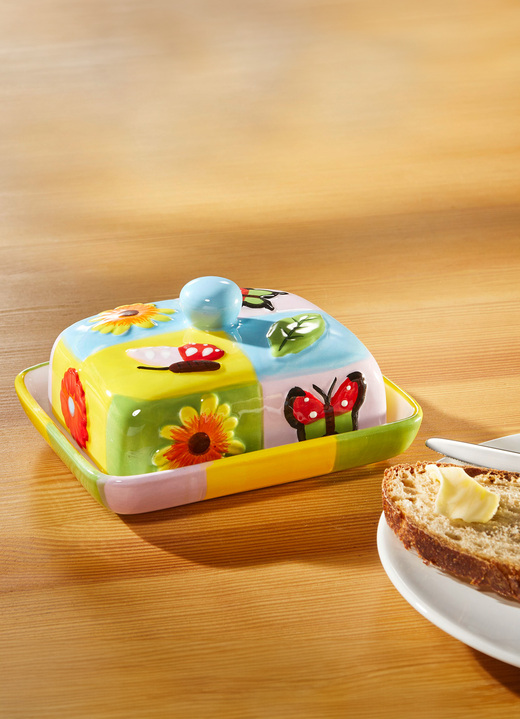 Geschirr - Farbenfrohe Butterdose aus Keramik, in Farbe BUNT Ansicht 1