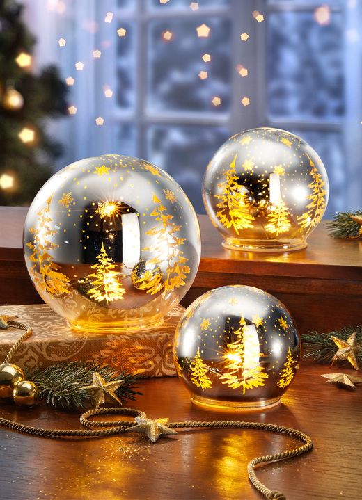 Weihnachtliche Dekorationen - Beleuchtete Kugel, 3er-Set, in Farbe SILBER