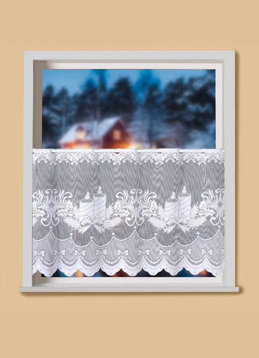 Kurzgardinen - Kurzvorhang mit Stangendurchzug und gebogtem Abschluss, in Größe 860 (H50xB102 cm) bis 872 (H50xB138 cm), in Farbe WEISS Ansicht 1