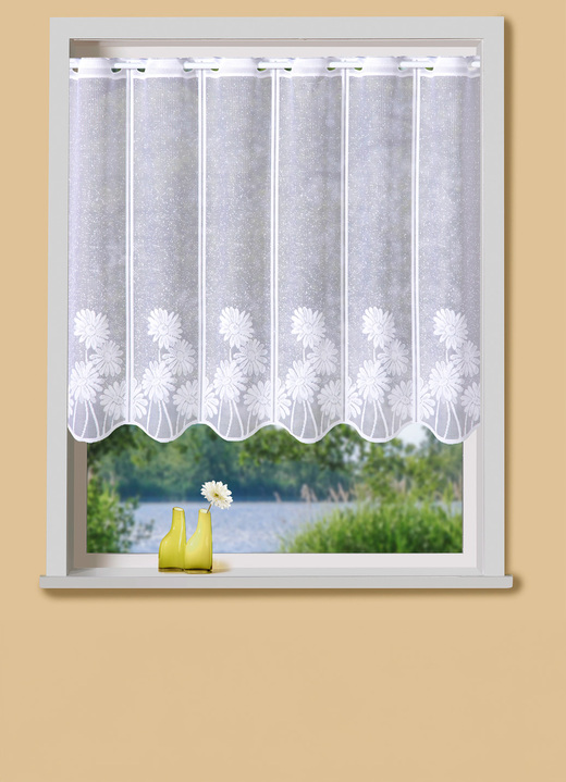 Kurzgardinen - Kurzvorhang mit Stangendurchzug und gebogtem Abschluss, in Größe 856 (H60xB104 cm) bis 896 (H100xB164 cm), in Farbe WEISS-WEISS Ansicht 1