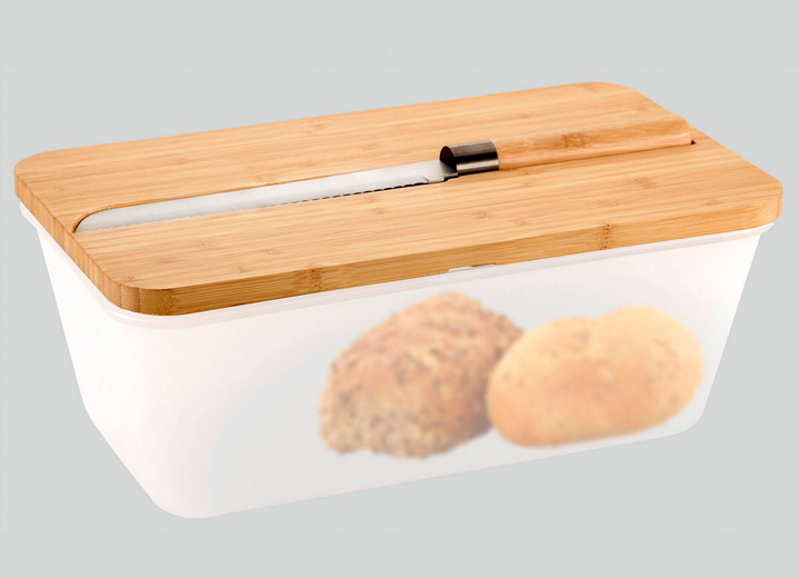 Schüsseln & Behälter - Brotbox mit integriertem Brotschneidemesser, in Farbe WEISS Ansicht 1