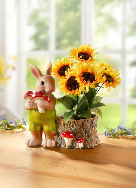 Oster-Dekorationen - Pflanztopf mit Hase, in Farbe BRAUN-GRÜN