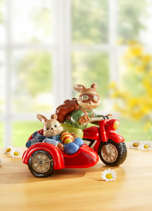 Oster-Goebel-Figuren - Hasenpaar auf Motorrad, in Farbe BUNT