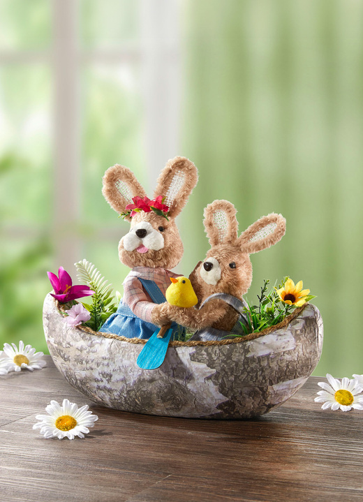 Oster-Dekorationen - Osterhasen im Boot, in Farbe BUNT