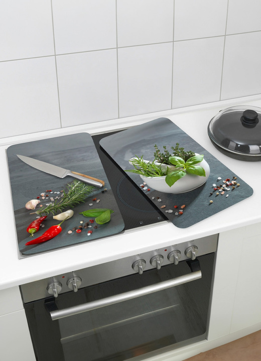 Haushaltshelfer - Herdabdeckplatten aus Glas, 2er-Set, Motiv Kräuterküche, in Farbe KRÄUTERKÜCHE