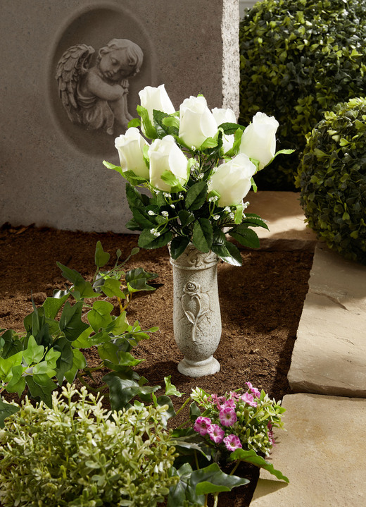 Gartendekoration - Grabvase mit Gesteck, in Farbe GRAU