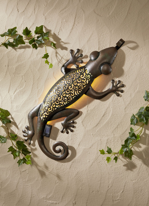 Gartendekoration - Solar-Gecko aus Eisen, in Farbe GRÜN-GRAU
