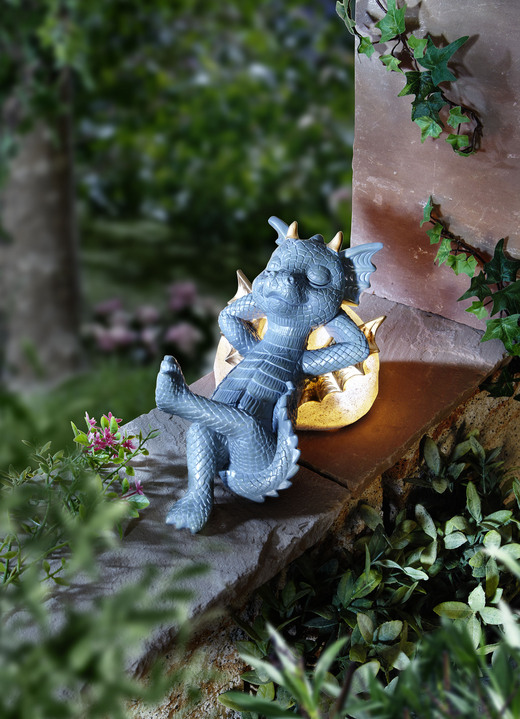Gartendekoration - Drache auf LED-Stein, in Farbe ANTHRAZIT