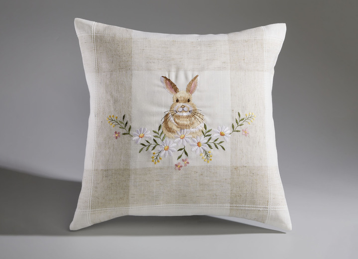 Tischdecken - Bestickte Tisch- und Raumdekoration mit Osterhasen-Motiv, in Größe 102 (Läufer, 40x 85 cm) bis 404 (Kissenbezug, 40x 40 cm), in Farbe SEKT-BUNT Ansicht 1