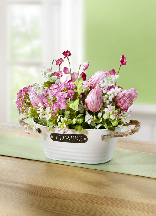 Osterkränze & -gestecke - Tulpen-Gesteck in Topf, in Farbe ROSA-GRÜN-WEISS