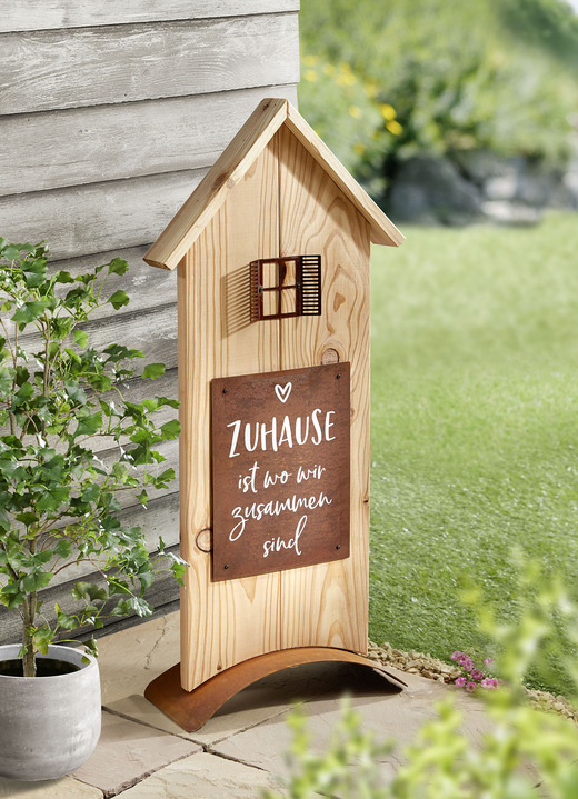 Gartendekoration - Aufsteller Zuhause ist wo wir zusammen sind, in Farbe BRAUN