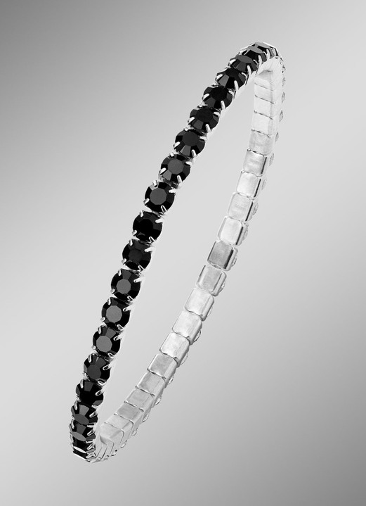Armbänder - Elastisches Armband aus Edelstahl mit schwarzen Kristallen, in Farbe  Ansicht 1