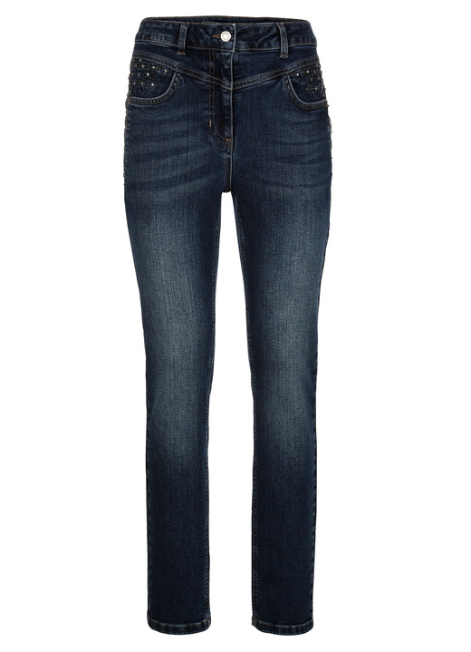 Hosen mit Knopf- und Reissverschluss - Jeans mit Glitzersteinchen und Ziernähten Hosen mit Knopf- und Reissverschluss - Jeans mit Glitzersteinchen und Ziernähten, in Größe 019 bis 052, in Farbe BLAU